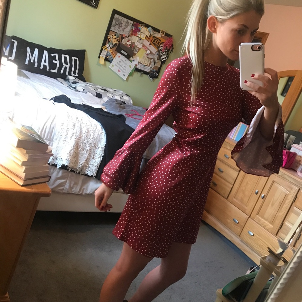 Red flare arm dress with white polka dots ! - Picture 3 of 7
